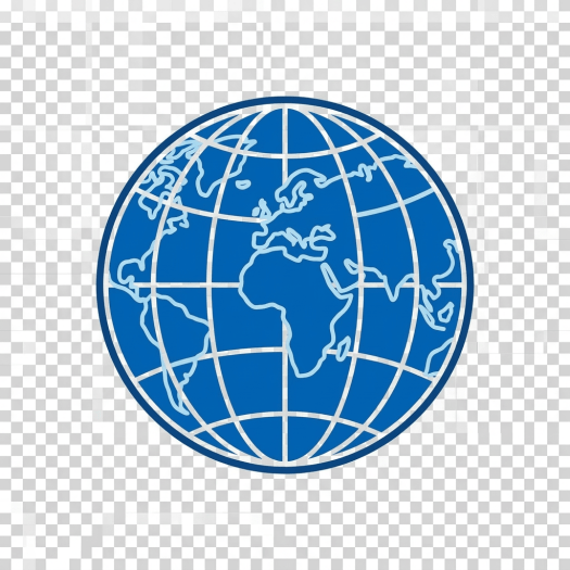Blue globe icon showing simplified continents and grid lines