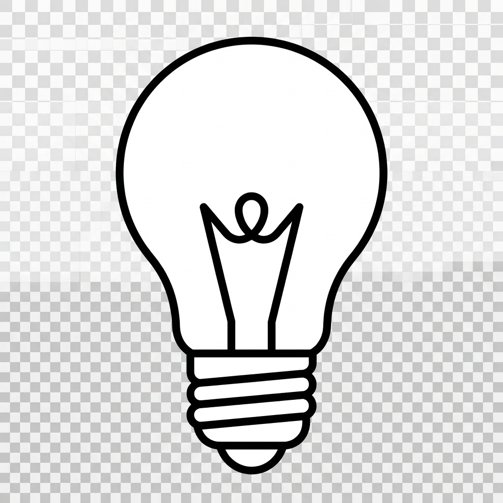 Iconic light bulb symbol of ideas Black and white line drawing of a light bulb